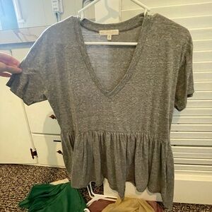 Gray V-Neck Peplum Top truly madly deeply Anthropologie